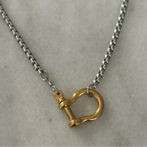 COPY - COPY - COPY - Gold Chain Two Tone Silver Horse Bit Chunky Charm Clasp Ca…